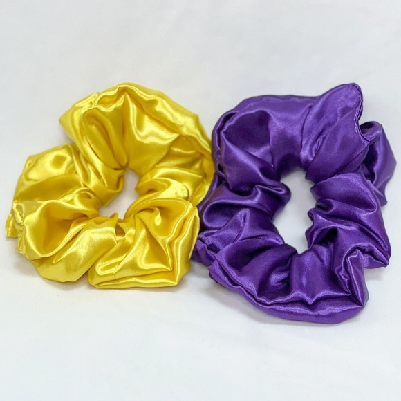Yellow Silky Satin Scrunchie | Big Scrunchies | Fashion Hair Ties | Team Colors - Picture 3 of 6